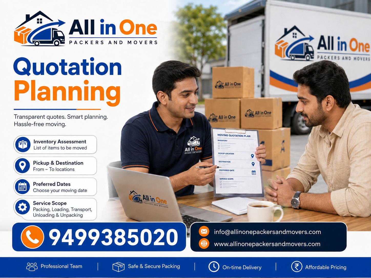 Planning a moving quotation from inventory and route details